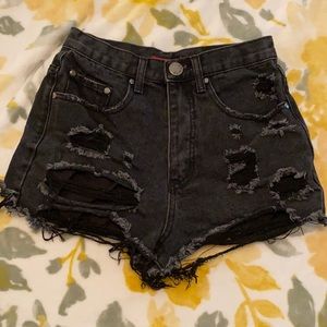 Black distressed jean shorts